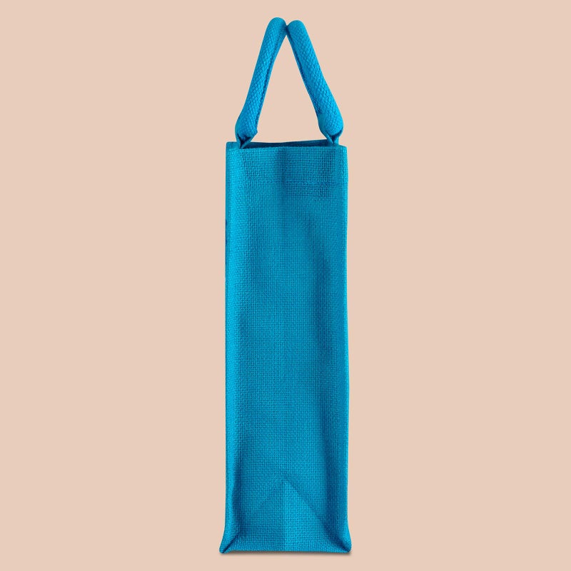 Jute Cottage Jute Cottage Men's and Women's Eco-Friendly Printed Water Bottle Jute Bag - Turquoise Blue (Blue) - Image 3