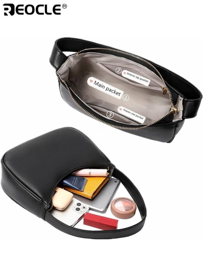 REOCLE Women's Hobo Shoulder Bag with Curved Design and Zipper Closure Mini Tote Purse with Compact Size for Daily Essentials - Image 4