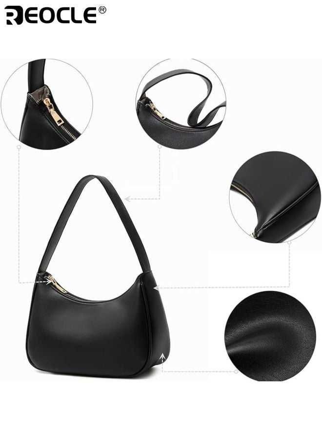 REOCLE Women's Hobo Shoulder Bag with Curved Design and Zipper Closure Mini Tote Purse with Compact Size for Daily Essentials - Image 3