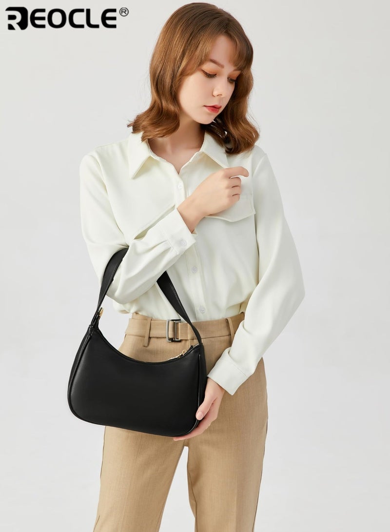 REOCLE Women's Hobo Shoulder Bag with Curved Design and Zipper Closure Mini Tote Purse with Compact Size for Daily Essentials - Image 5