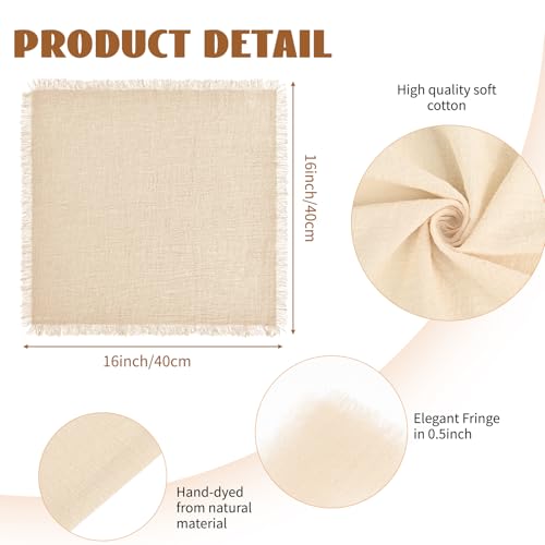 Tomeurperf 30 Packs Cotton Linen Napkins,Handmade Cloth Napkins Bulk with Fringe, Rustic Boho Napkins Cloth,Cloth Napkins for Romantic Wedding Party Event Dinner Birthday Table Decor(Beige,16 x 16 Inch) - Image 2