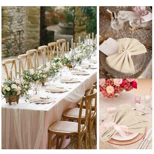 Tomeurperf 30 Packs Cotton Linen Napkins,Handmade Cloth Napkins Bulk with Fringe, Rustic Boho Napkins Cloth,Cloth Napkins for Romantic Wedding Party Event Dinner Birthday Table Decor(Beige,16 x 16 Inch) - Image 5