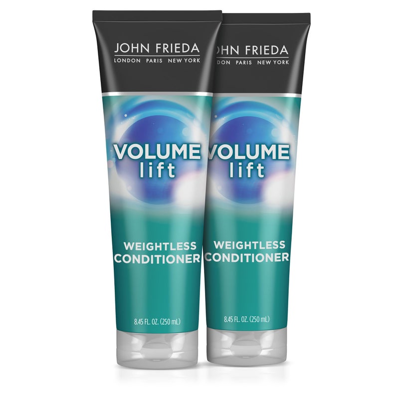 John Frieda بلسم جون فريدا لرفع الحجم خفيف الوزن، بلسم مكثف بتقنية الهواء الحريري للشعر الناعم أو المسطح، يضيف امتلاءً طبيعياً، آمن للشعر المعالج بالألوان، 8.45 أونصة، عبوة من 2 - Image 1