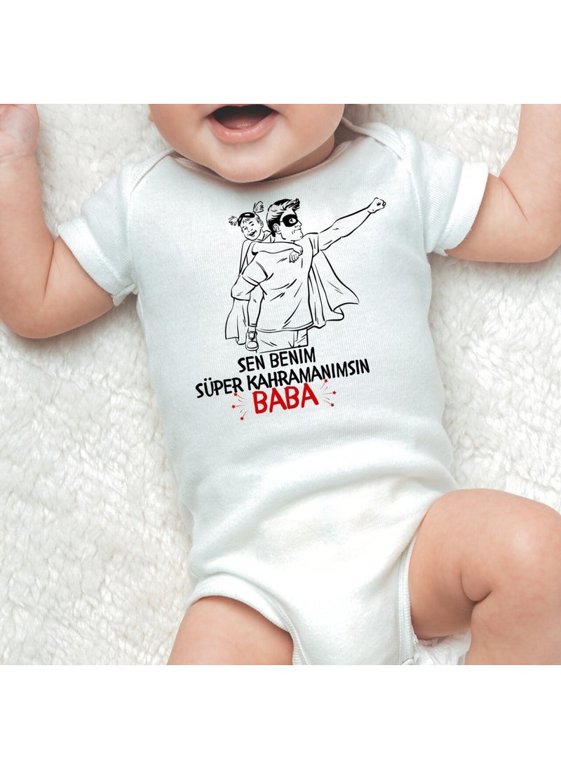 Harmandar - Special Design You Are My Super Hero Dad Printed Organic Cotton Snapback Short Sleeve Bodysuit - Image 1