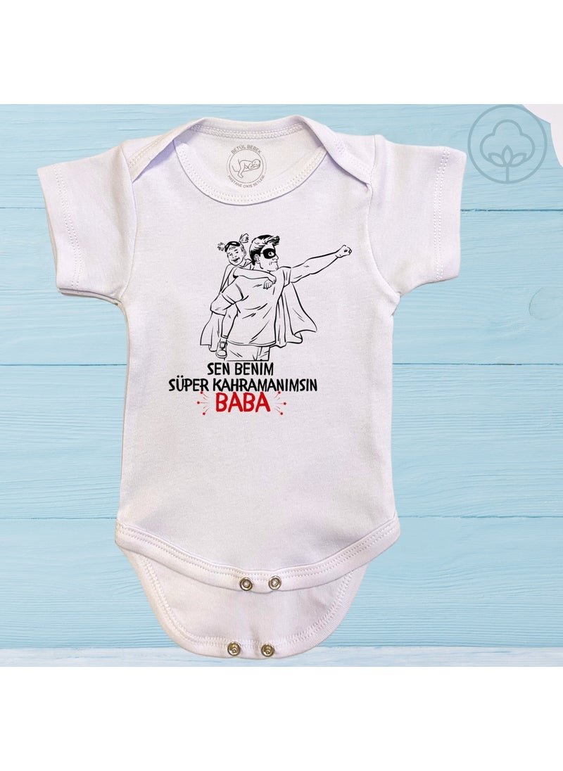 Harmandar - Special Design You Are My Super Hero Dad Printed Organic Cotton Snapback Short Sleeve Bodysuit - Image 1