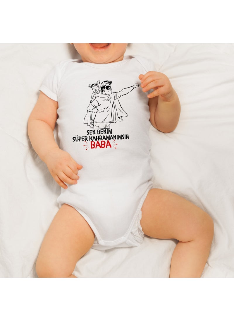 Harmandar - Special Design You Are My Super Hero Dad Printed Organic Cotton Snapback Short Sleeve Bodysuit - Image 1