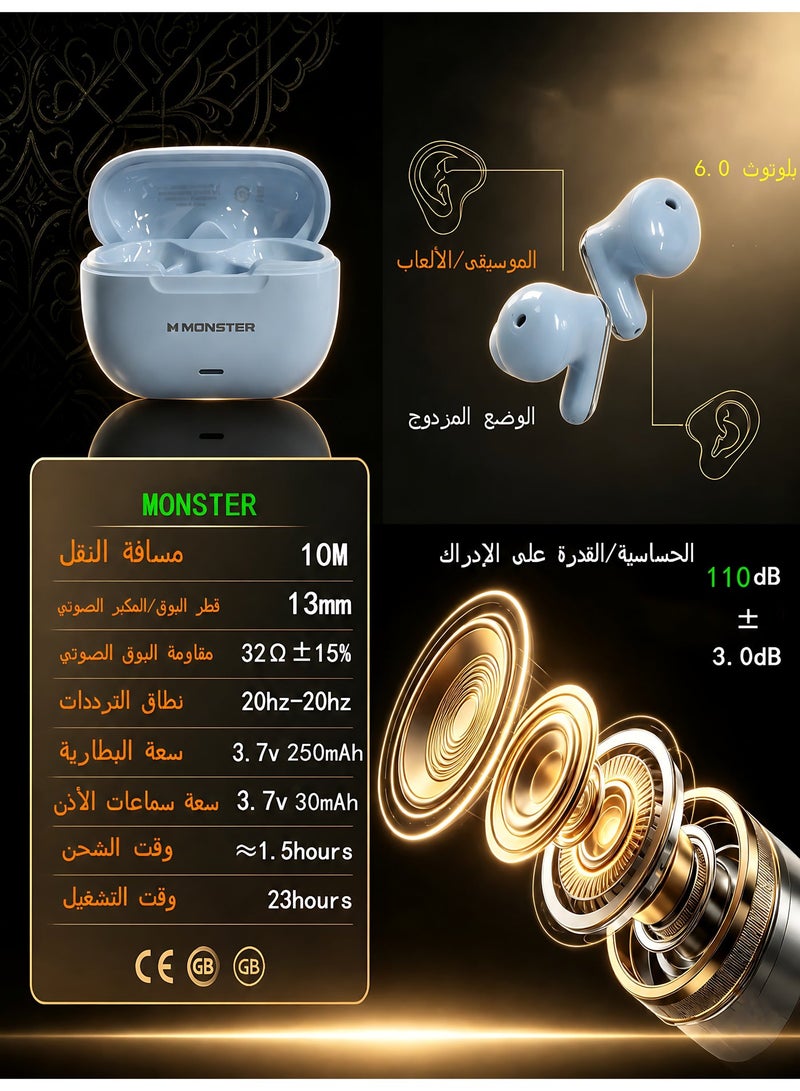 Monster 【In‑ear True Wireless Earbuds】Wireless earbuds with ultra‑long battery life, dual‑mode for gaming/music, IP54 dust and water resistance, ergonomic, compact and comfortable. - Image 2