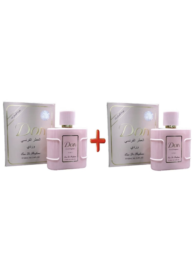 دون عطر دون أو دو برفيوم برائحة العطور الفرنسية، 100 مل (حبتين) وردي - Image 1