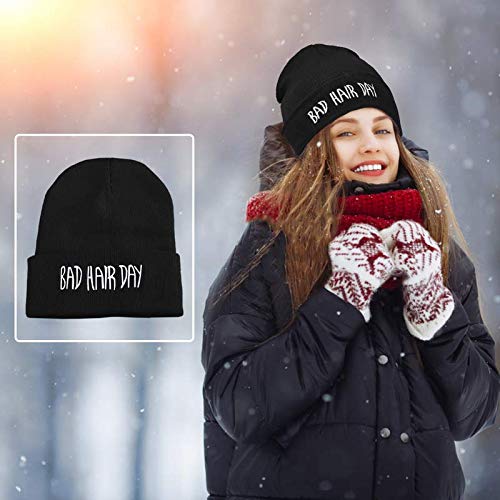Joyci Winter Unisex Funny Bad Hair Day Hip Pop Beanie Hat Women Men Ski (Black) - Image 2