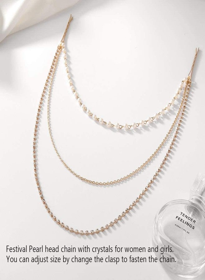 RECTYO GALLERY 1 Pcs Premium Crystal Head Chain Jewelry Pearl Gold Hair Bridal Headpiece Hair Accessories for Women - Image 2