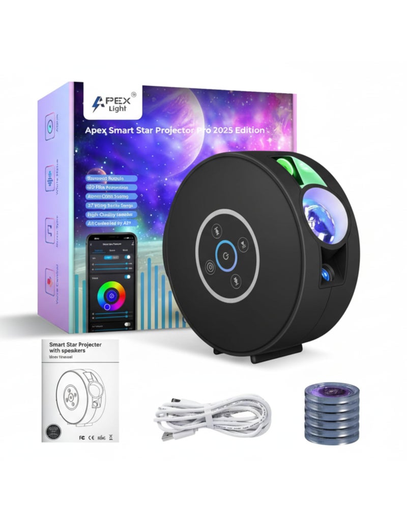 APEX LIGHT Apex Smart Star Projector Pro 2025 Edition – Galaxy Night Light with 6 Slides, Rotating Nebula Sky Lamp, APP & Voice Control, Bluetooth Speaker, Timer & White Noise for Kids Room Décor - Image 1