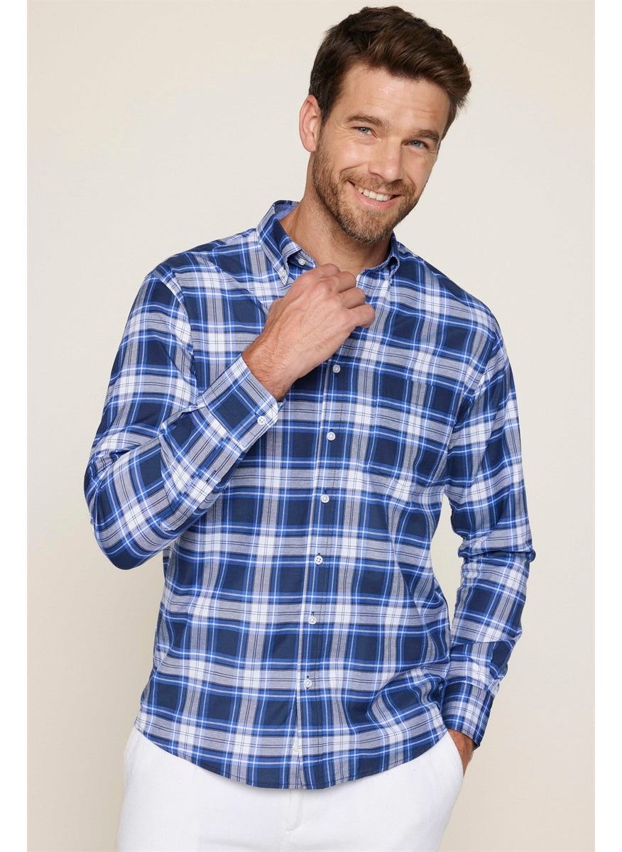 Classic Fit Button Collar Small Checked Cotton Men's Blue Shirt - pzsku/ZBDD9AA1671DED2B8B671Z/45/_/1725721538/331db113-bb33-428d-b08b-a838d9e84ab0