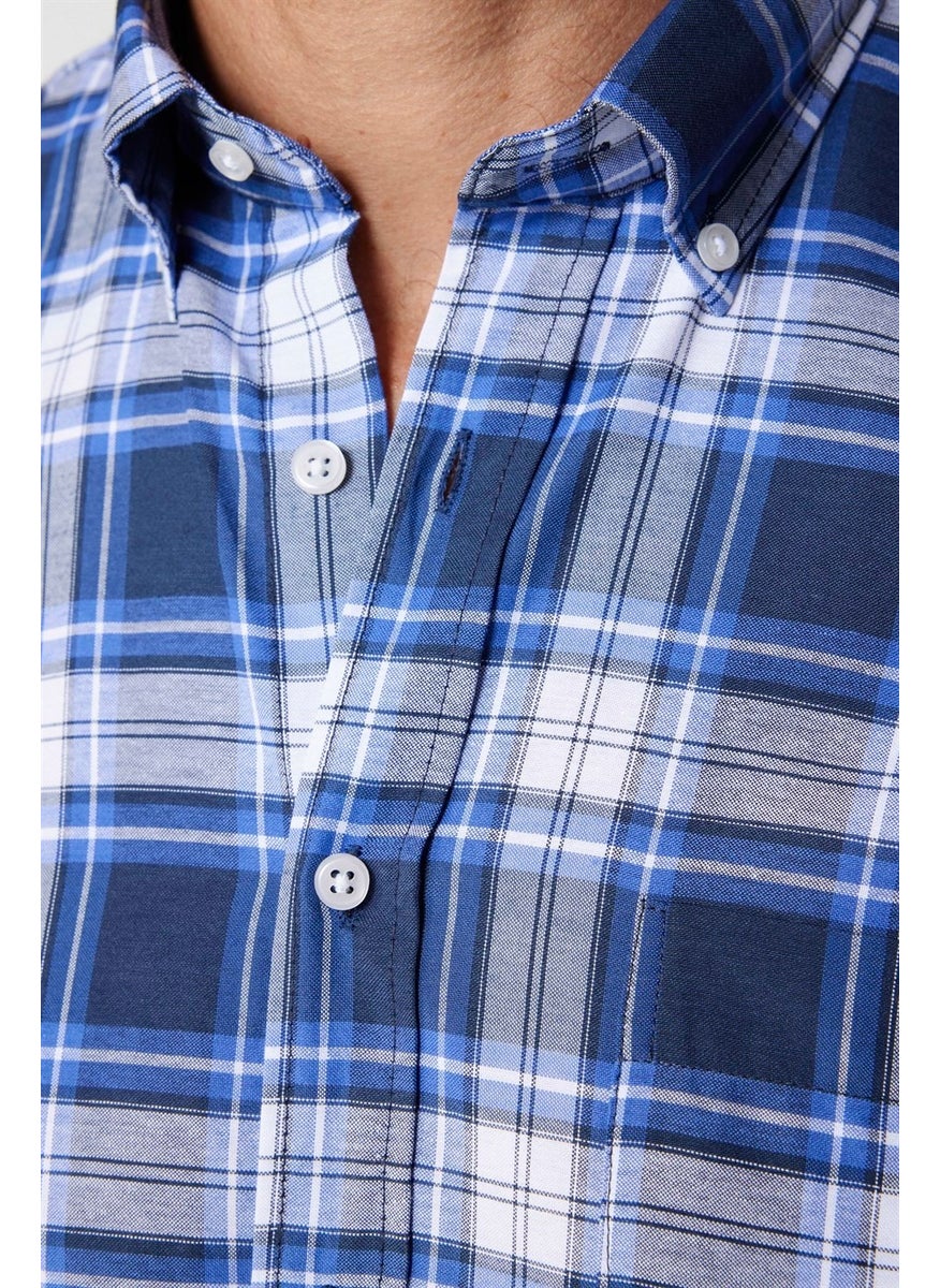 Classic Fit Button Collar Small Checked Cotton Men's Blue Shirt - pzsku/ZBDD9AA1671DED2B8B671Z/45/_/1728060677/622c6a13-c636-458e-aa1b-81d28ae9b3b6