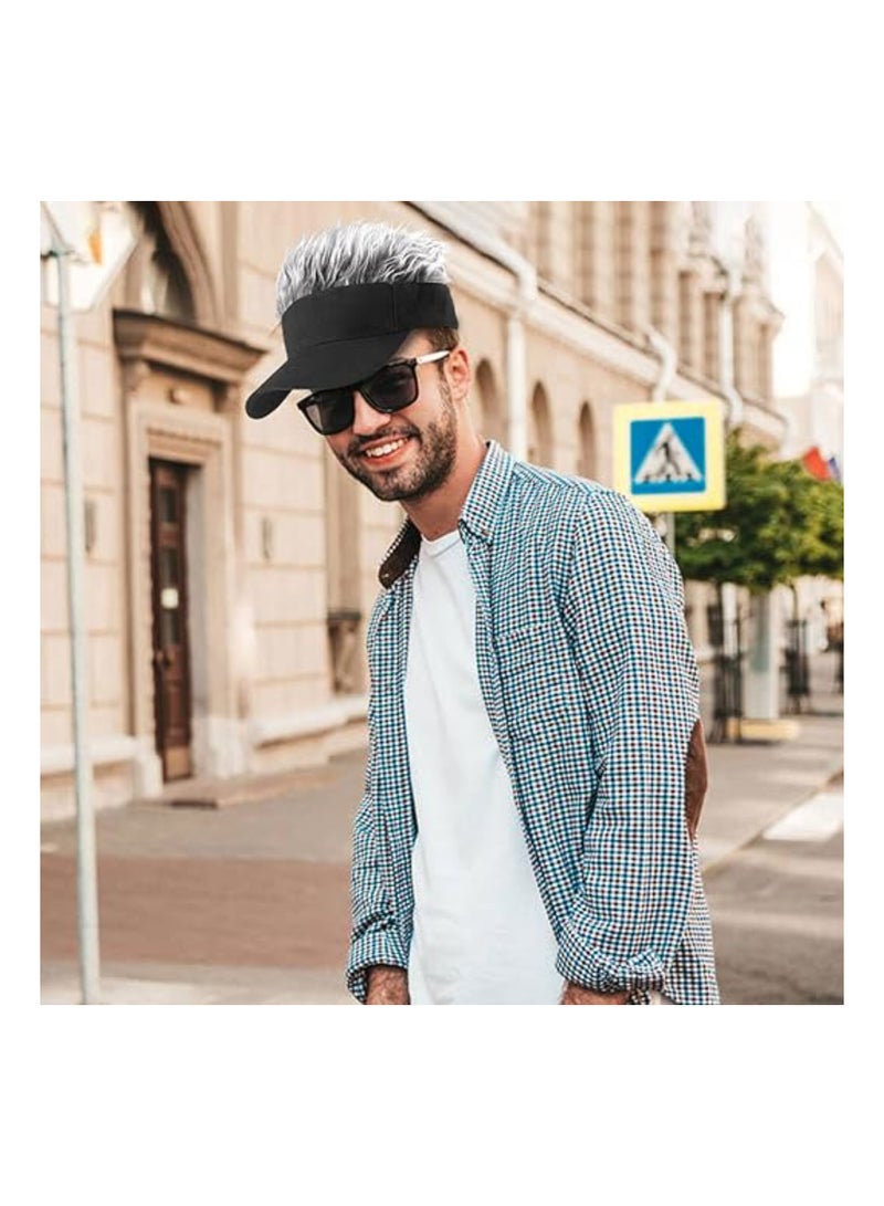 Zikra 3PCS Men's Novelty Hair Hats, Adjustable Sun Visor Hat with Wig, Spiked Hairs Fashion Baseball Golf Cap for Men & Women, Spiked Funny Golf Visors, Adjustable Wig Visor Hat, Wig Peaked Baseball Hat - Image 5