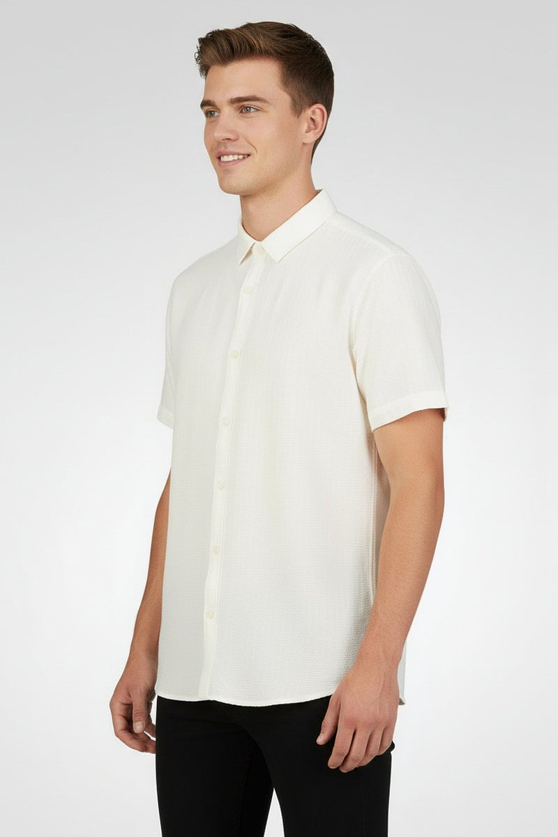 Ike Behar Men Regular Fit Textured Long Sleeve Casual Shirt, White - Image 3
