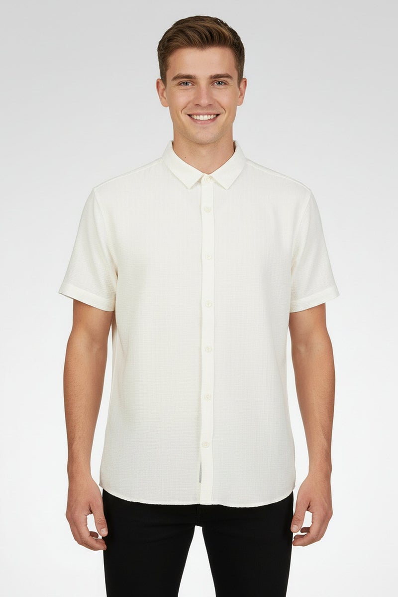 Ike Behar Men Regular Fit Textured Long Sleeve Casual Shirt, White - Image 1