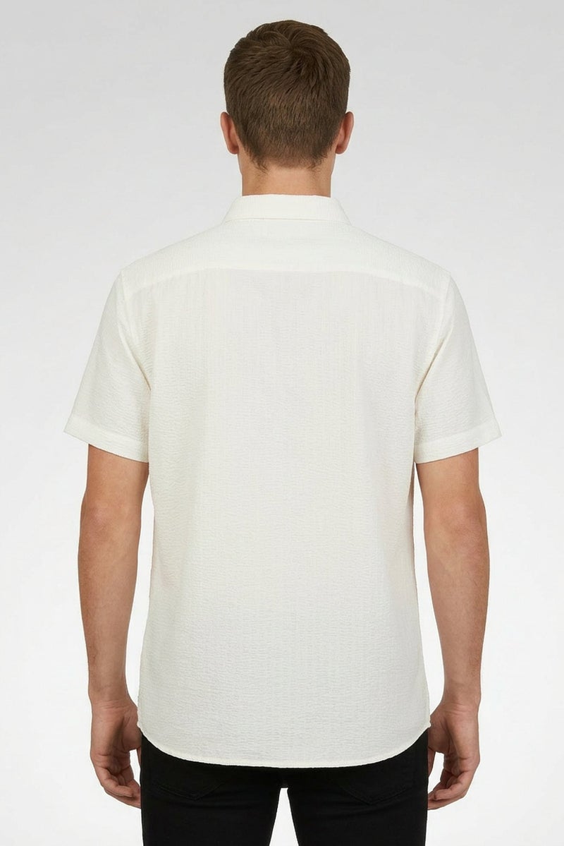Ike Behar Men Regular Fit Textured Long Sleeve Casual Shirt, White - Image 4