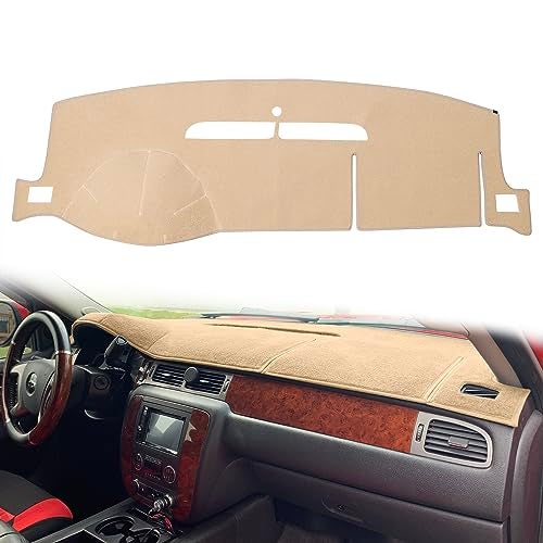 HanLanKa Dashboard Cover Dash Mat Fit for 2007-2014 Chevy Chevrolet Tahoe Suburban,2007-13 Chevy Avalanche Silverado 1500 2500 3500 LTZ /2007-13 GMC Sierra SLT Denali,2007-14 GMC Yukon XL (Beige) - Image 1