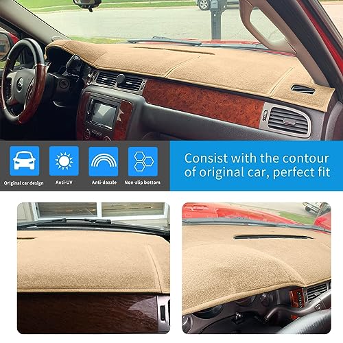 HanLanKa Dashboard Cover Dash Mat Fit for 2007-2014 Chevy Chevrolet Tahoe Suburban,2007-13 Chevy Avalanche Silverado 1500 2500 3500 LTZ /2007-13 GMC Sierra SLT Denali,2007-14 GMC Yukon XL (Beige) - Image 3