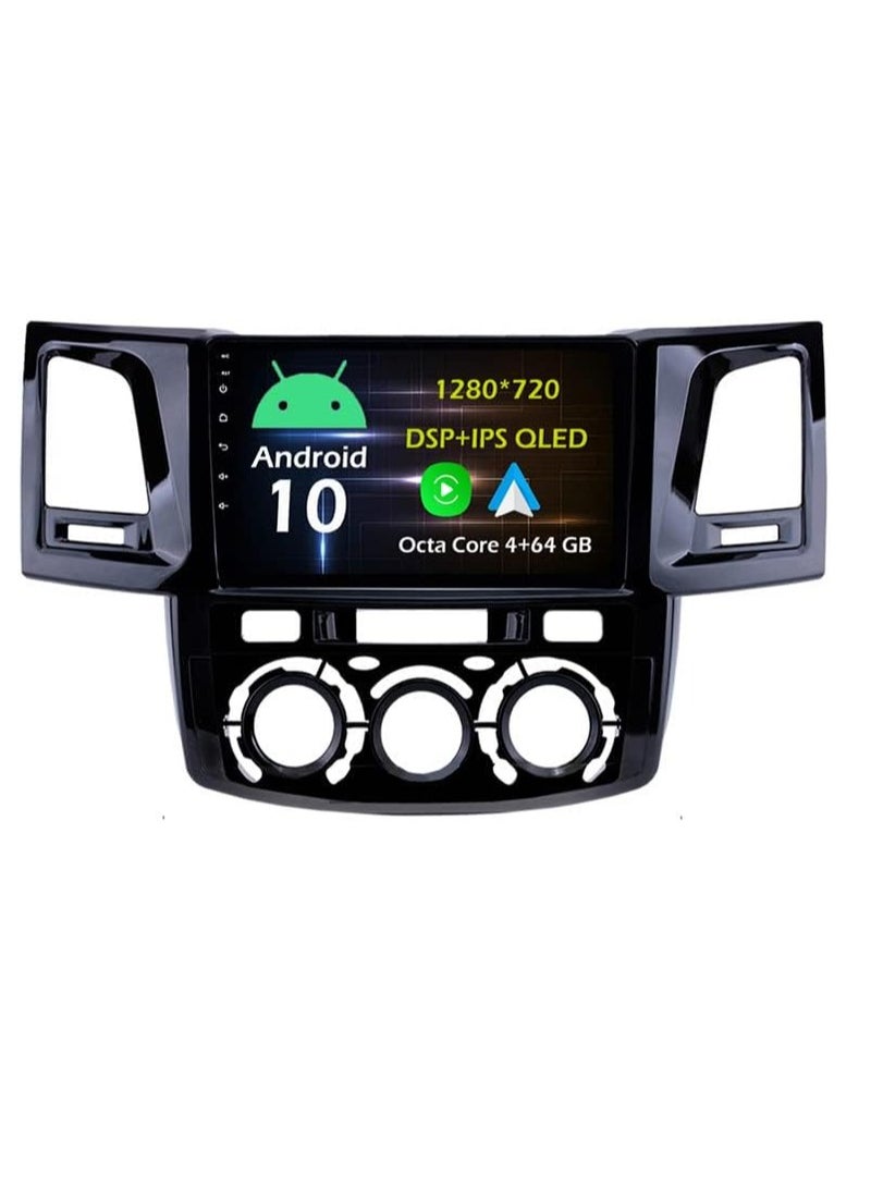 9'' 4+64GB Android 10 in Dash Car Stereo Radio Fit for Toyota Fortuner/HILUX Revo/Vigo 2005 06 07 08 09 10 11 GPS Navigation Head Unit Carplay Android Auto DSP 4G WiFi Bluetooth Black - Image 1