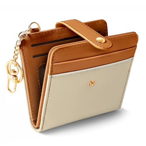 Jogjam Small Ladies Wallet, Rfid Slim Thin Compact Credit Card Women Wallet, PU Leather Bifold Cash Wallet, Zipper Coin Pocket & ID Window, Female Gifts Beige and Brown - Image 1