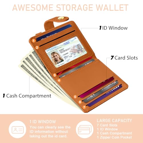Jogjam Small Ladies Wallet, Rfid Slim Thin Compact Credit Card Women Wallet, PU Leather Bifold Cash Wallet, Zipper Coin Pocket & ID Window, Female Gifts Beige and Brown - Image 4