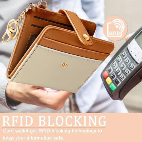Jogjam Small Ladies Wallet, Rfid Slim Thin Compact Credit Card Women Wallet, PU Leather Bifold Cash Wallet, Zipper Coin Pocket & ID Window, Female Gifts Beige and Brown - Image 3