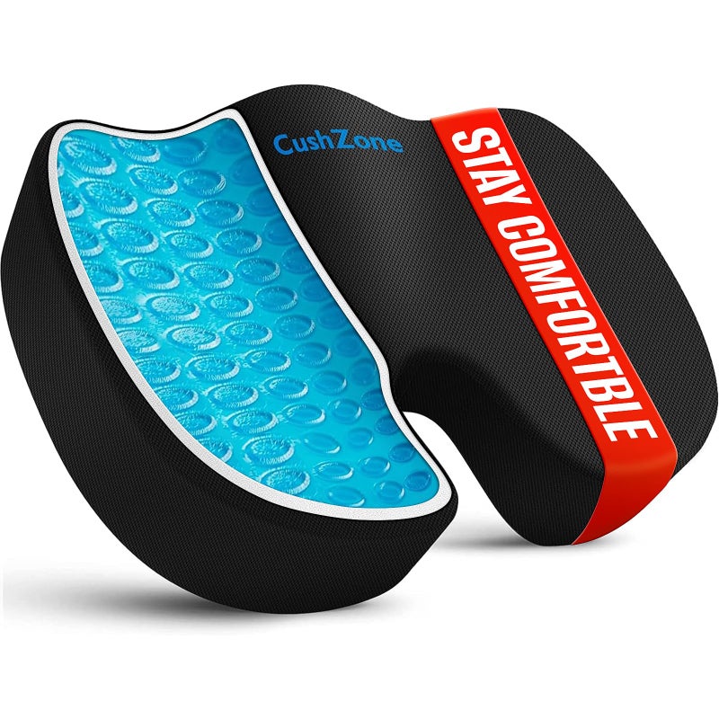 CushZone Office Chair Seat Cushion, Cooling Gel Enhanced Memory Foam Cushion for Long Sitting - Back, Sciatica, Coccyx, Tailbone Pain Relief Pillow - for Office, Gaming, Car, Wheelchair - Black, Large - Image 1