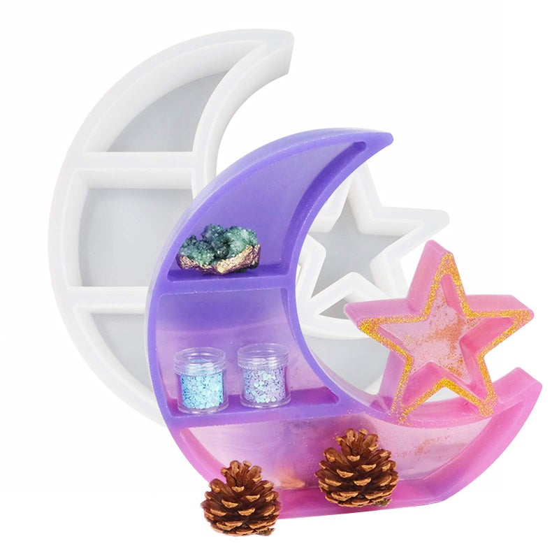 Wehous Moon Star Shelf Mold Silicone Crescent Display Stand Tray Epoxy Casting Mould DIY Jewelry Holder Storage Rack DIY Craft Home Decor - Image 1