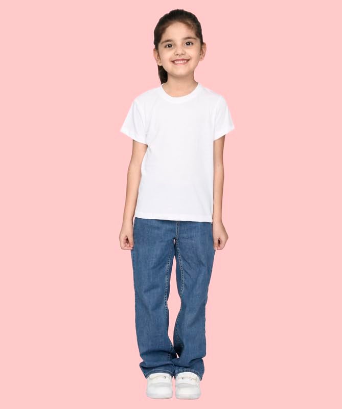 Nusyl Girls Half Sleeves Solid T-Shirt for Kids | Soft Cotton Blend | Comfortable Regular Fit | Casual 2-16 Years | White - Image 4