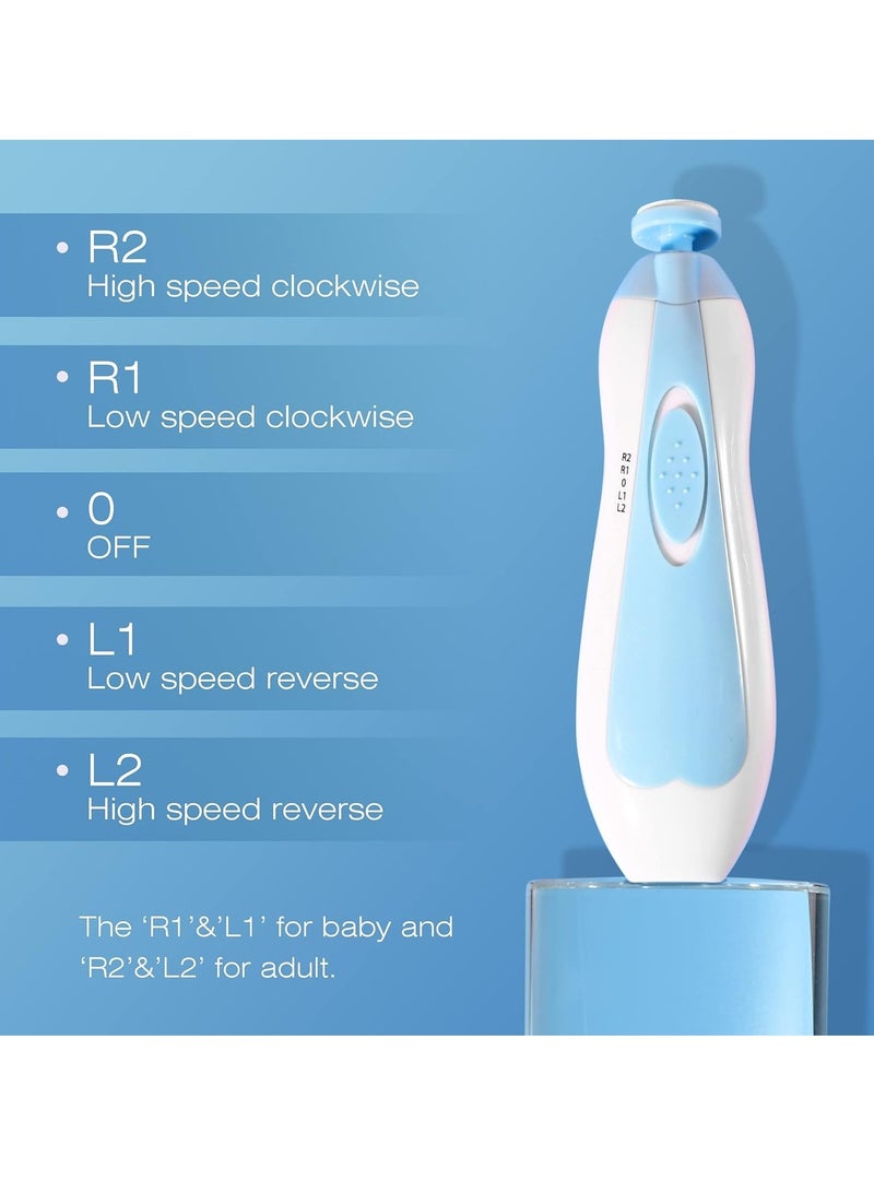 مقص أظافر الأطفال، مجموعة ملف أظافر كهربائي آمن للأطفال حديثي الولادة، العناية بالأظافر والأصابع، تلميع وقص، 6 رؤوس طحن وضوء LED، أزرق - Image 3