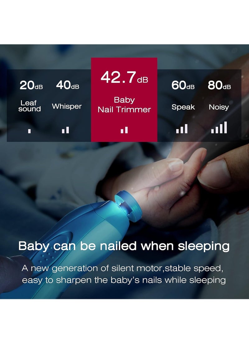 مقص أظافر الأطفال، مجموعة ملف أظافر كهربائي آمن للأطفال حديثي الولادة، العناية بالأظافر والأصابع، تلميع وقص، 6 رؤوس طحن وضوء LED، أزرق - Image 5