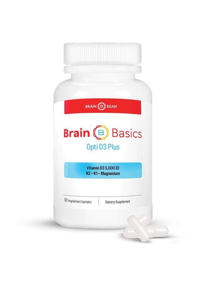 Brain-Bean Basics Opti D3 Plus | Vitamin D3 K2 5,000IU, Vitamin K1, and Magnesium | 90 Servings - Image 1