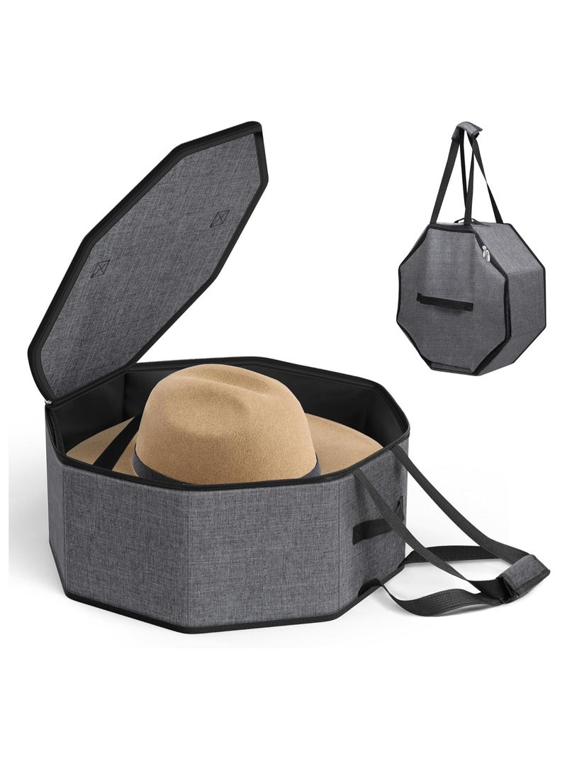 general Hat Box for Travel and Storage, Collapsible Hat Case Cowboy Cap Hat Organizer for Closet with Handles Hat Boxes for Men and Women Storage Large Hat Bag Carrier with Cardbord, Grey - Image 1