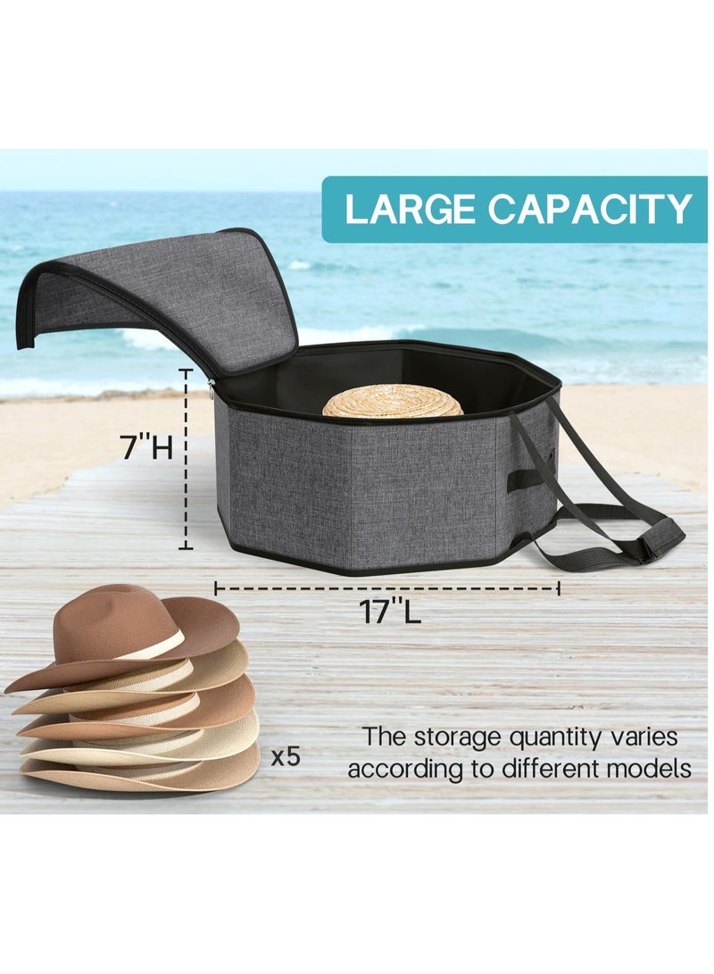 general Hat Box for Travel and Storage, Collapsible Hat Case Cowboy Cap Hat Organizer for Closet with Handles Hat Boxes for Men and Women Storage Large Hat Bag Carrier with Cardbord, Grey - Image 3