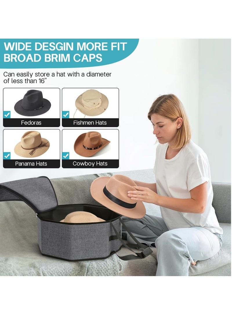 general Hat Box for Travel and Storage, Collapsible Hat Case Cowboy Cap Hat Organizer for Closet with Handles Hat Boxes for Men and Women Storage Large Hat Bag Carrier with Cardbord, Grey - Image 4
