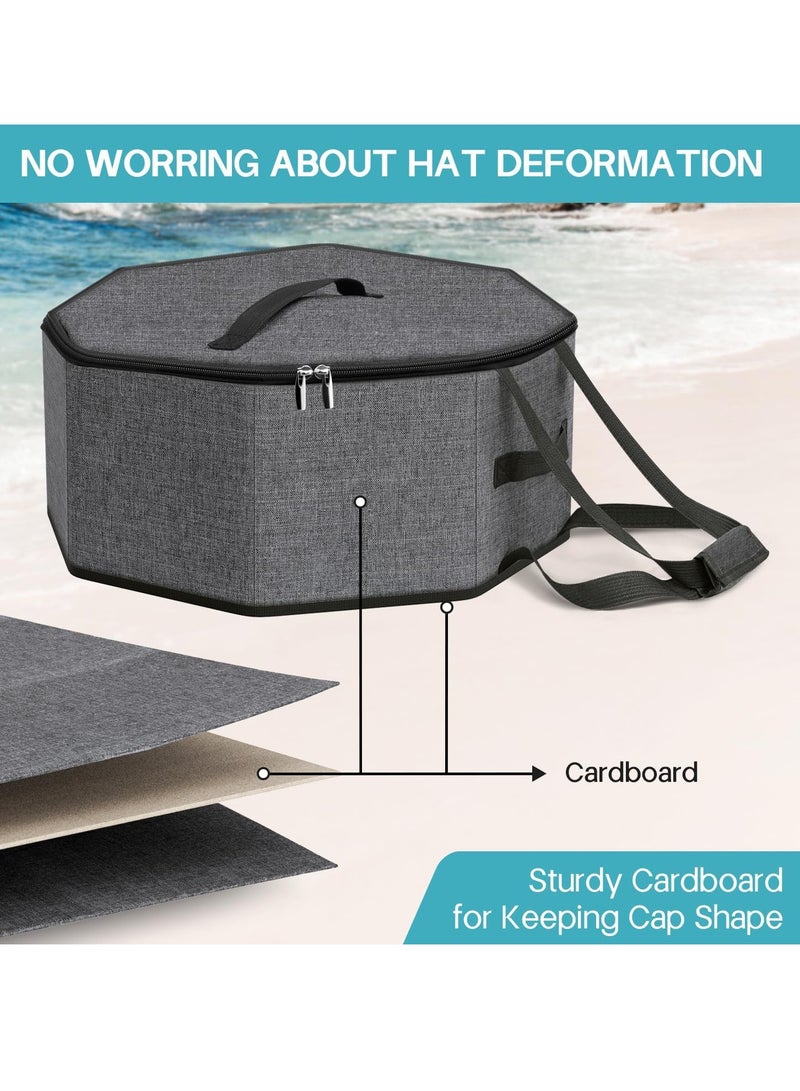 general Hat Box for Travel and Storage, Collapsible Hat Case Cowboy Cap Hat Organizer for Closet with Handles Hat Boxes for Men and Women Storage Large Hat Bag Carrier with Cardbord, Grey - Image 5