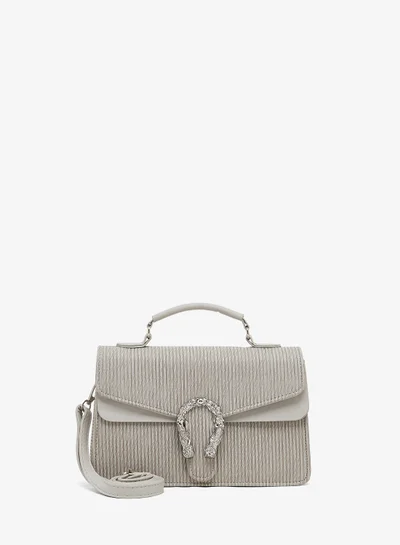ELLA pleated crossbody with top handle and strap silver accent