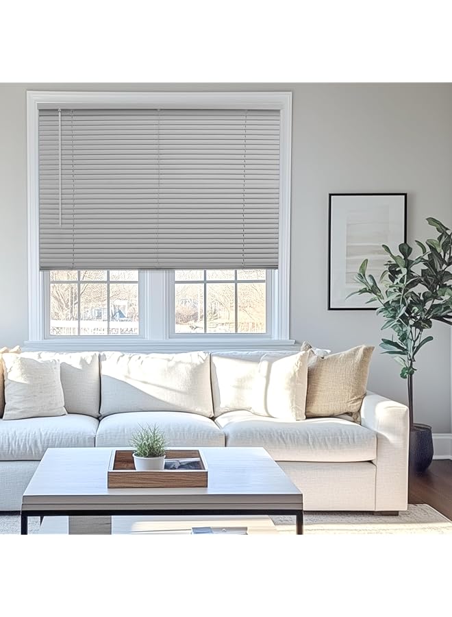 The Bros ستائر للنوافذ، ستائر صغيرة، ستائر أبواب ونوافذ، ستائر أفقية رمادية لامعة، 12" عرض × 36" ارتفاع - Image 1