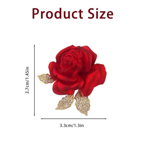 BharatBazaar Enamel Rose Flower Brooch Pin for Women Girls Gold Plated Elegant Crystal Red Creative 3D Saree Pins Floral Dainty Dress Suit Accessories Holiday Christmas Birthday Jewelry - Image 2