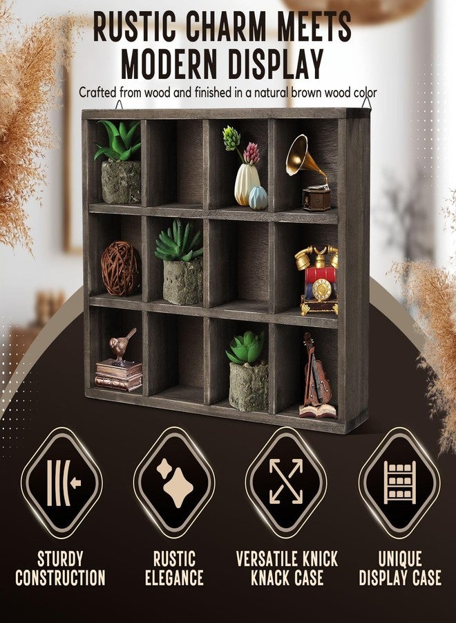 Flexzion Wooden Cubby Shelf - 12-Compartment Floating Hanging Wall Display Shelf Wood Rustic Brown Knick Knack Shelf, Versatile Wall Compartment Shelf with D-Ring Mounting Tabs - Image 4
