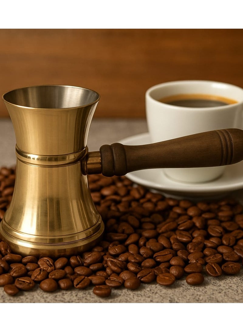 Royal Brass Turkish Coffee Warmer Turkish Style Brass Coffee Pot with Wooden Handle, Brass Coffee Warmer 12 Centimeter