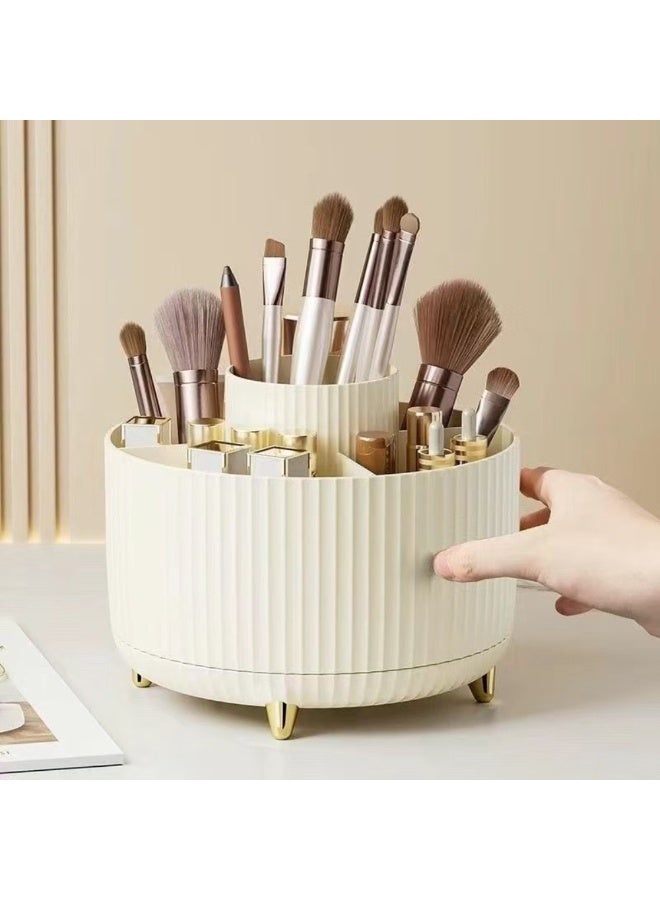 ✨ منظم مكياج دوار 360° ✨ صندوق تخزين كبير لفرش وأحمر الشفاه | حامل فرش مكياج بمقصورات متعددة - Image 1