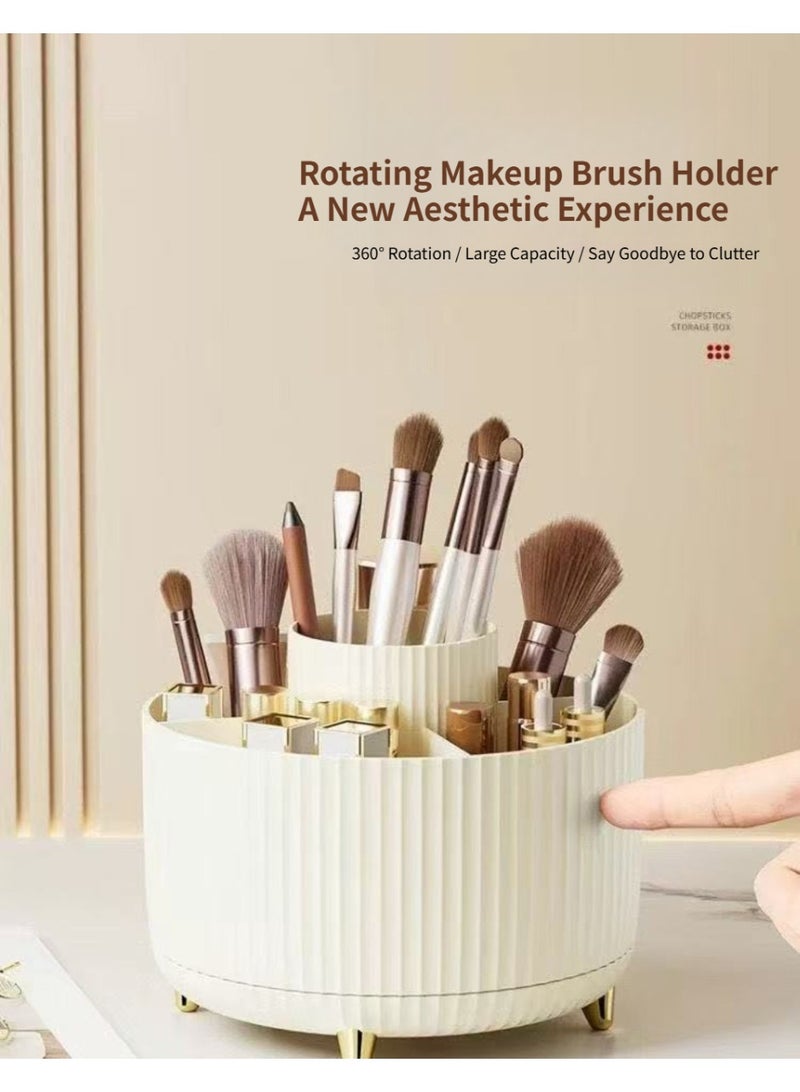 ✨ منظم مكياج دوار 360° ✨ صندوق تخزين كبير لفرش وأحمر الشفاه | حامل فرش مكياج بمقصورات متعددة - Image 4