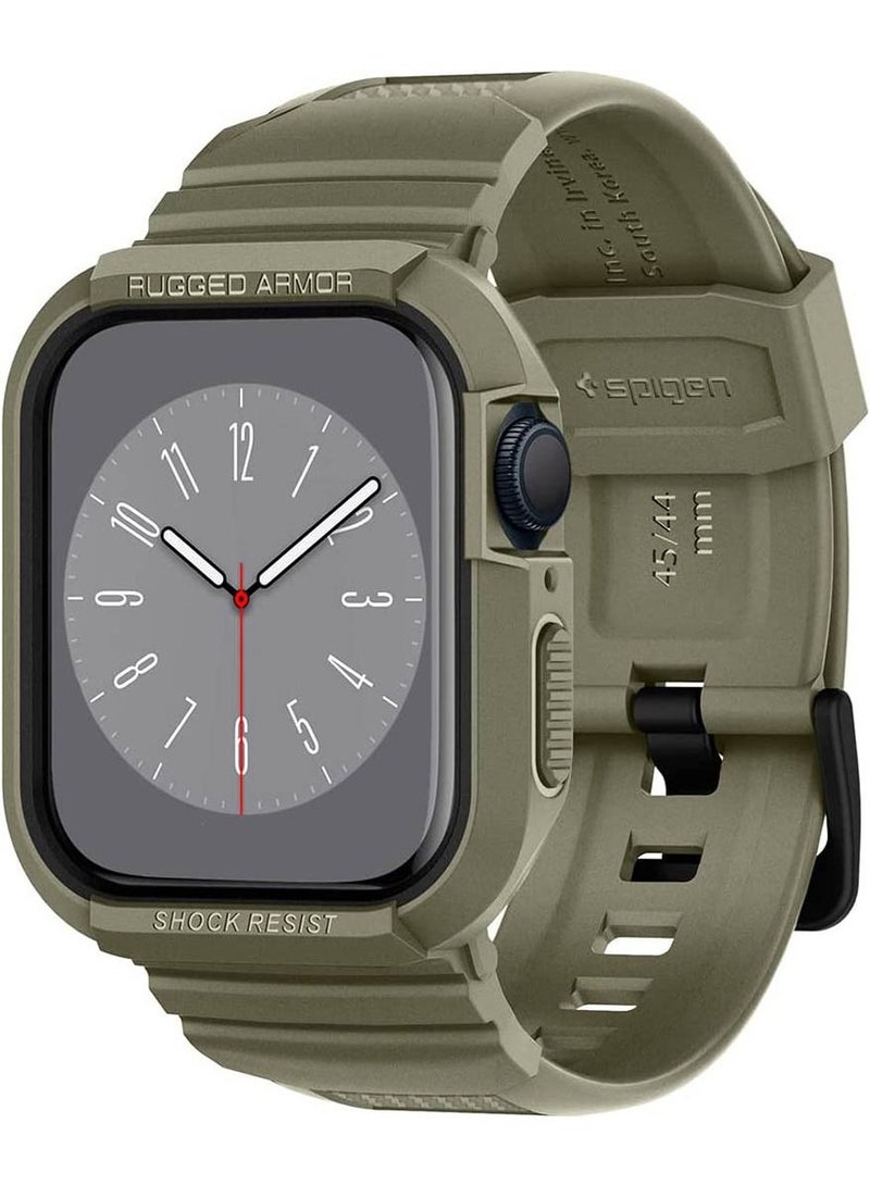 Spigen Rugged Armor Pro Apple Watch Band with Case for Series 9 / 8 /7 (45mm) and Series 6/SE2/SE/5/4 (44mm) - Vintage Khaki  - Image 1