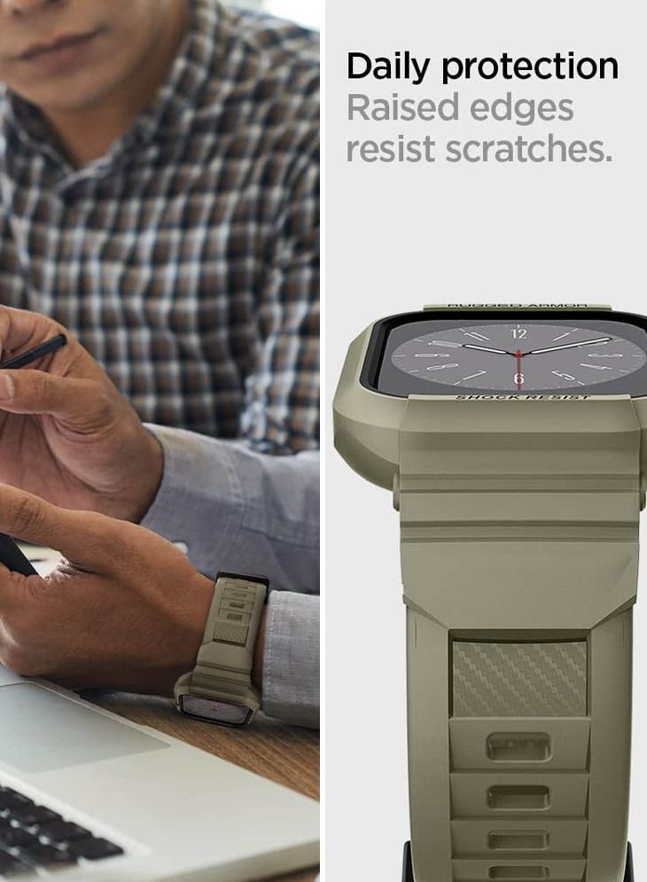 Spigen Rugged Armor Pro Apple Watch Band with Case for Series 9 / 8 /7 (45mm) and Series 6/SE2/SE/5/4 (44mm) - Vintage Khaki  - Image 5