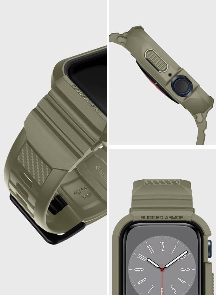Spigen Rugged Armor Pro Apple Watch Band with Case for Series 9 / 8 /7 (45mm) and Series 6/SE2/SE/5/4 (44mm) - Vintage Khaki  - Image 3