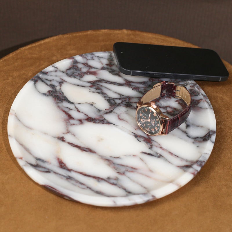 DUANYAN Natural Marble Tray, Coffee Table, Food, Fruit, Paper Cup, Cake Display, Coffee bar, Family Gatherings, Seasonal Holiday Decoration Tray(Viola-Circular-9.8"x9.8"x0.7") - Image 5