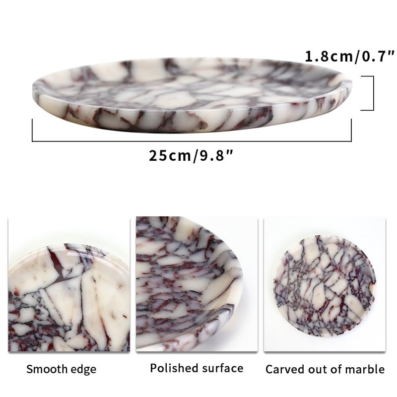 DUANYAN Natural Marble Tray, Coffee Table, Food, Fruit, Paper Cup, Cake Display, Coffee bar, Family Gatherings, Seasonal Holiday Decoration Tray(Viola-Circular-9.8"x9.8"x0.7") - Image 2