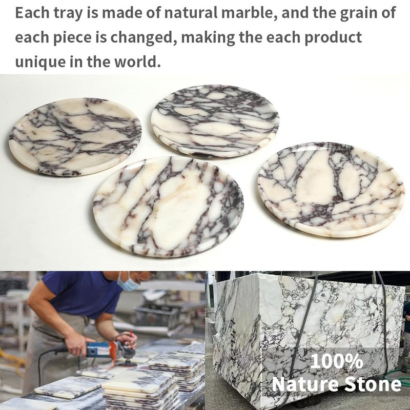 DUANYAN Natural Marble Tray, Coffee Table, Food, Fruit, Paper Cup, Cake Display, Coffee bar, Family Gatherings, Seasonal Holiday Decoration Tray(Viola-Circular-9.8"x9.8"x0.7") - Image 3